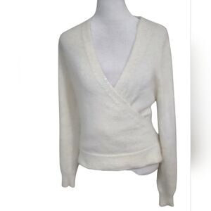 THE LIMITED Angora Blend V Neck Wrap Front Cream Sweater. Sequin Detail. Size M
